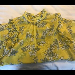Who what wear sheer yellow high collar blouse